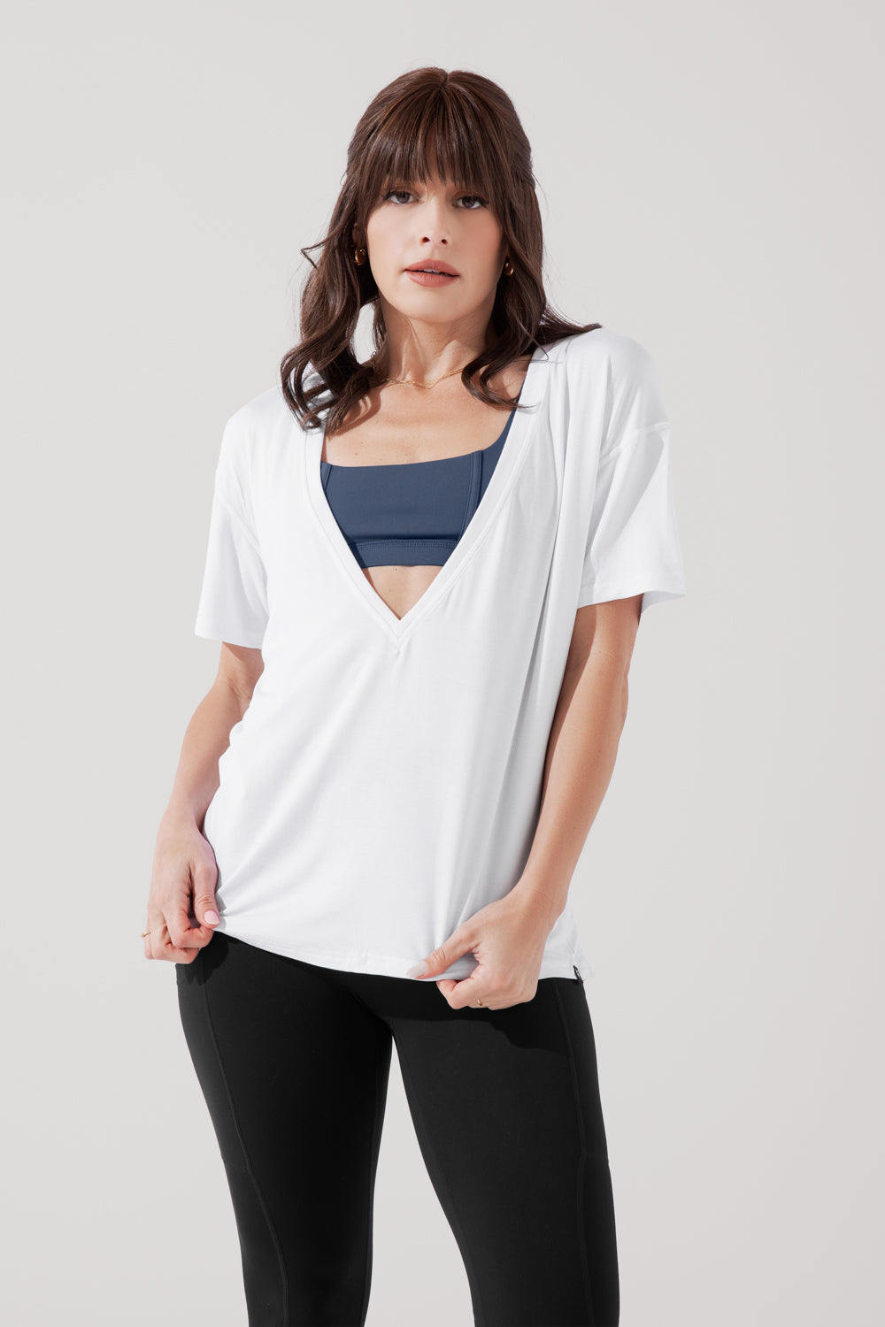 White deep v neck t clearance shirt