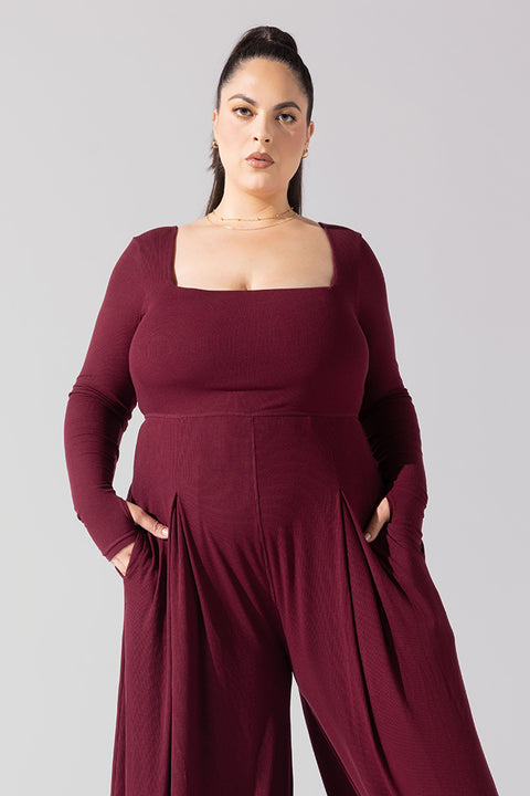 Go With The Flow Long Sleeve Jumpsuit - Garnet – POPFLEX®