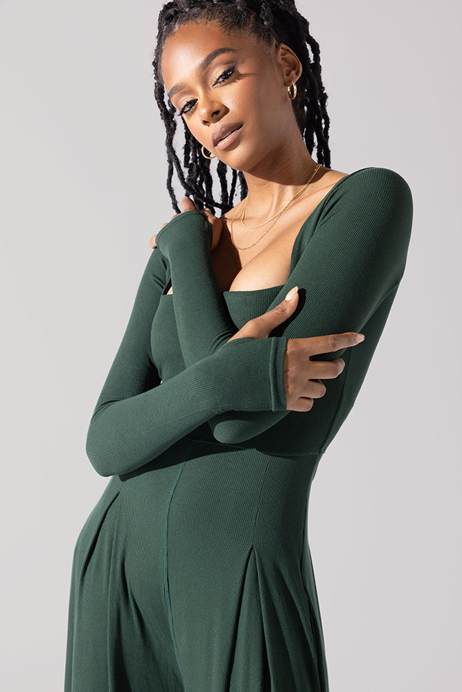 Go With The Flow Long Sleeve Jumpsuit - Pine