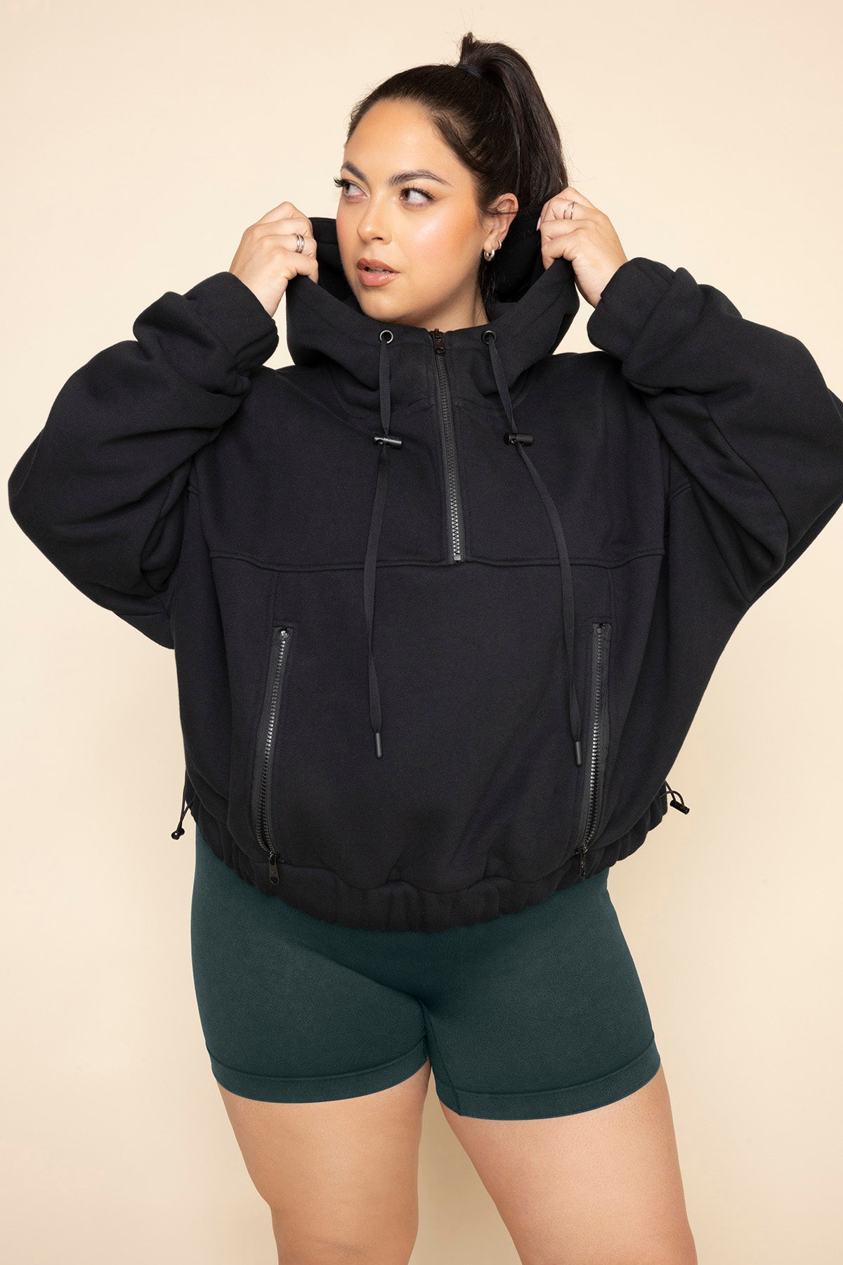 Half Zip Warm Up Hoodie Black POPFLEX