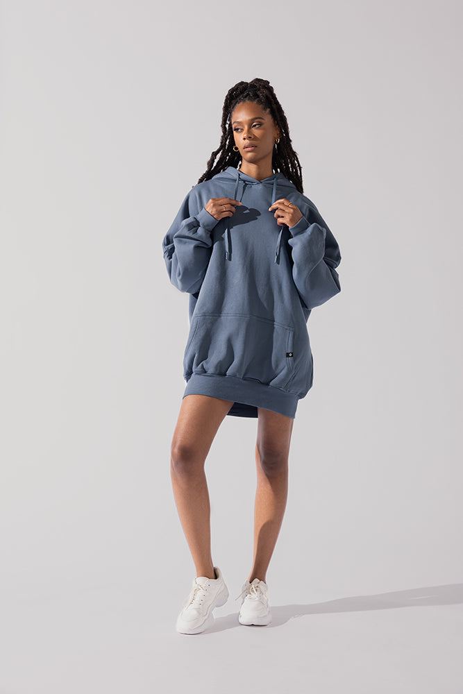 Long hot sale blue hoodie