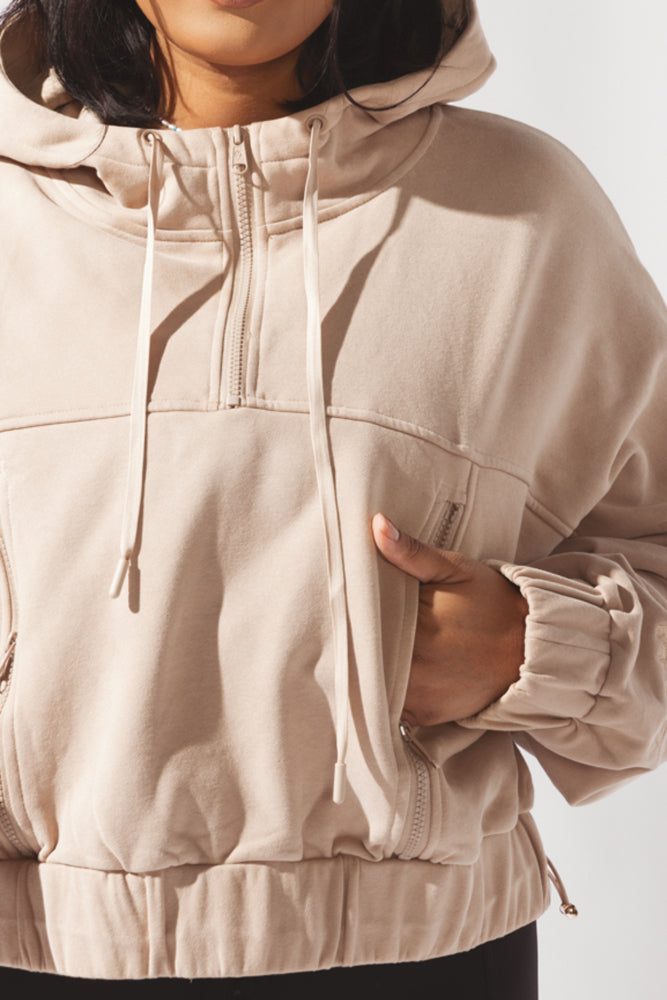 Oversized Zip Hoodie Women's - Cropped in Deep Taupe