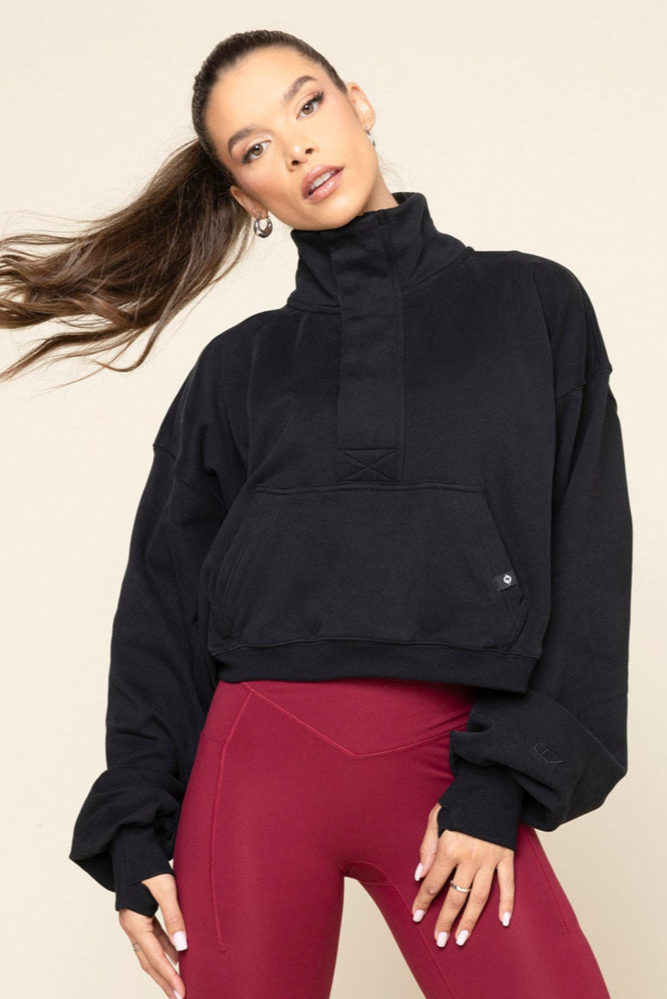 Ooey Gooey Crop Half Zip - Black