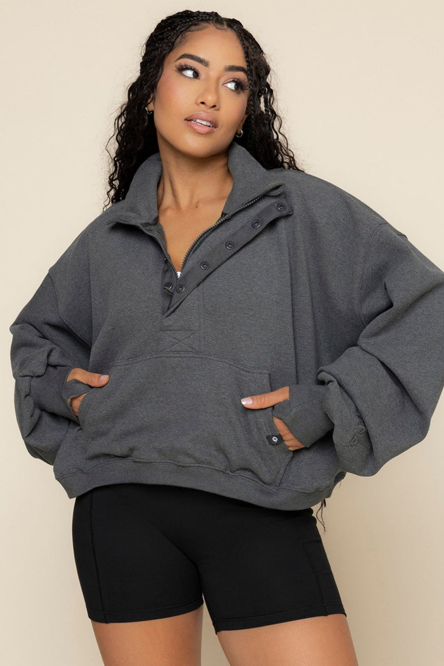 Ooey Gooey Crop Half Zip - Charcoal Heather