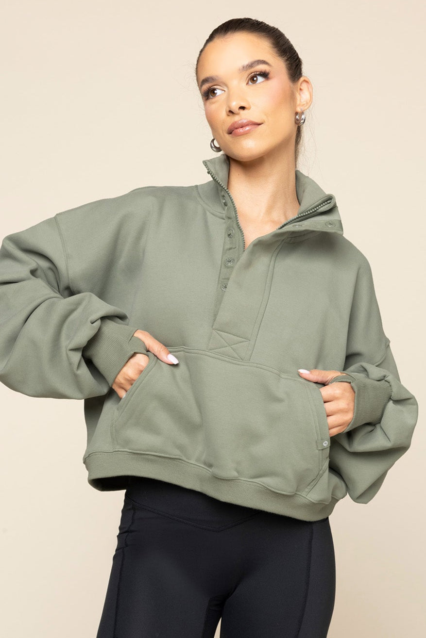 Ooey Gooey Crop Half Zip - Light Sage