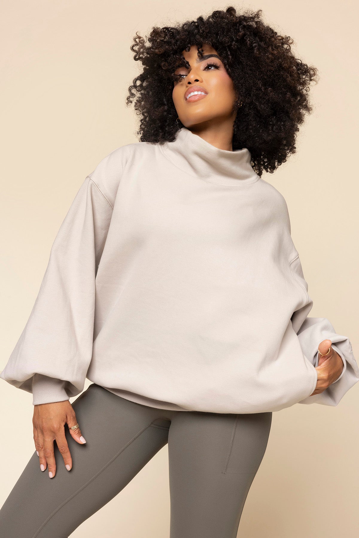 Ooey Gooey Mockneck Sweatshirt with Pockets - Silver Birch