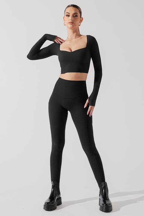 Sweetheart Long Sleeve Crop Top - Black – POPFLEX®