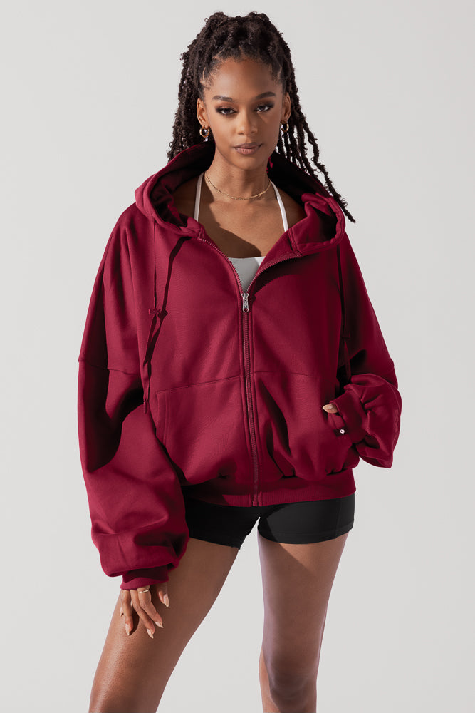 Red cropped discount zip up hoodie