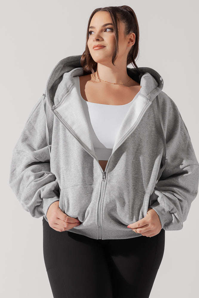 Zip up best sale gray hoodie