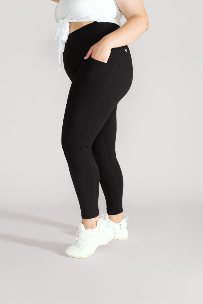 Pop Fit Stella Crop Black Athletic Side Pockets Leggings Plus Size