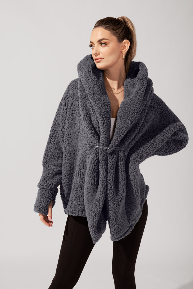 Faux Sherpa Cocoon Coat Cool Grey POPFLEX