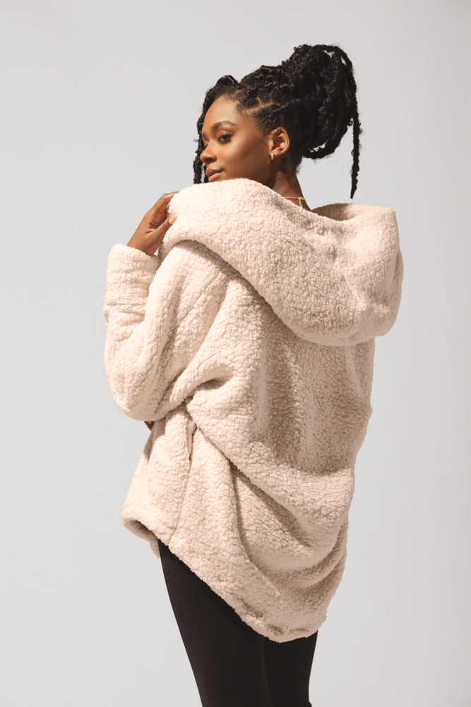 Faux Sherpa Oversized Cocoon Coat For Women - Taupe S/M - Ultra