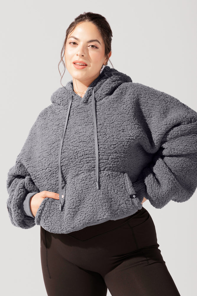 Faux Sherpa Pullover Cloud Hoodie - Cool Grey