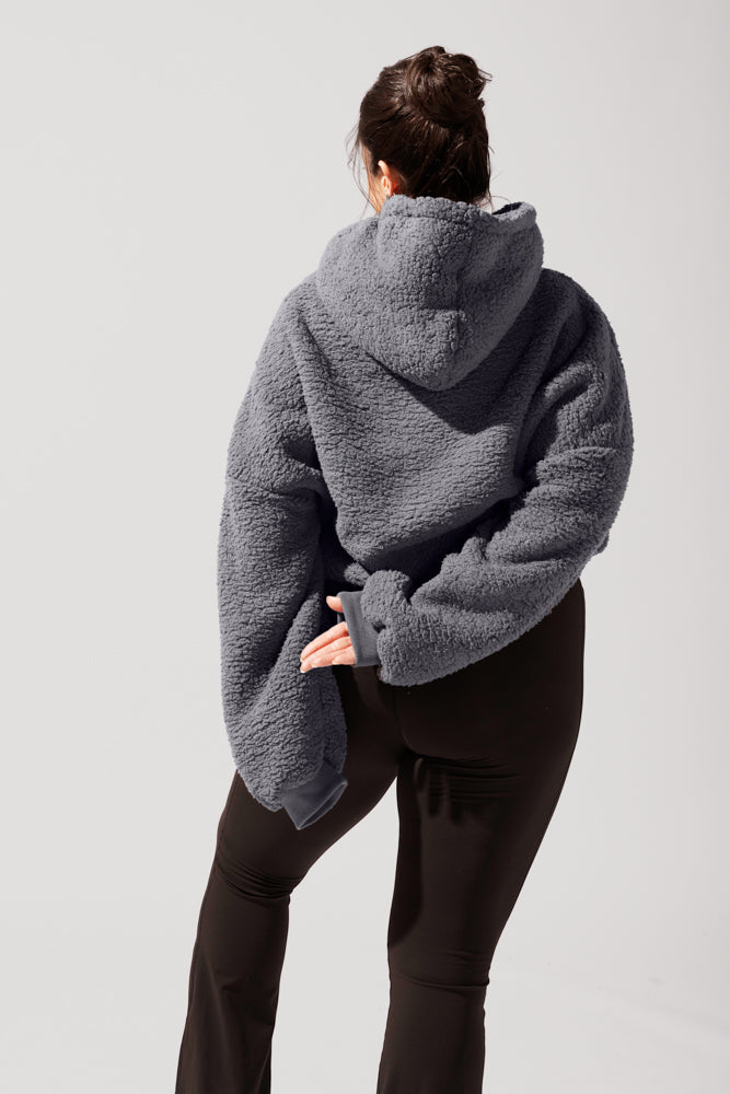 Faux Sherpa Pullover Cloud Hoodie - Cool Grey