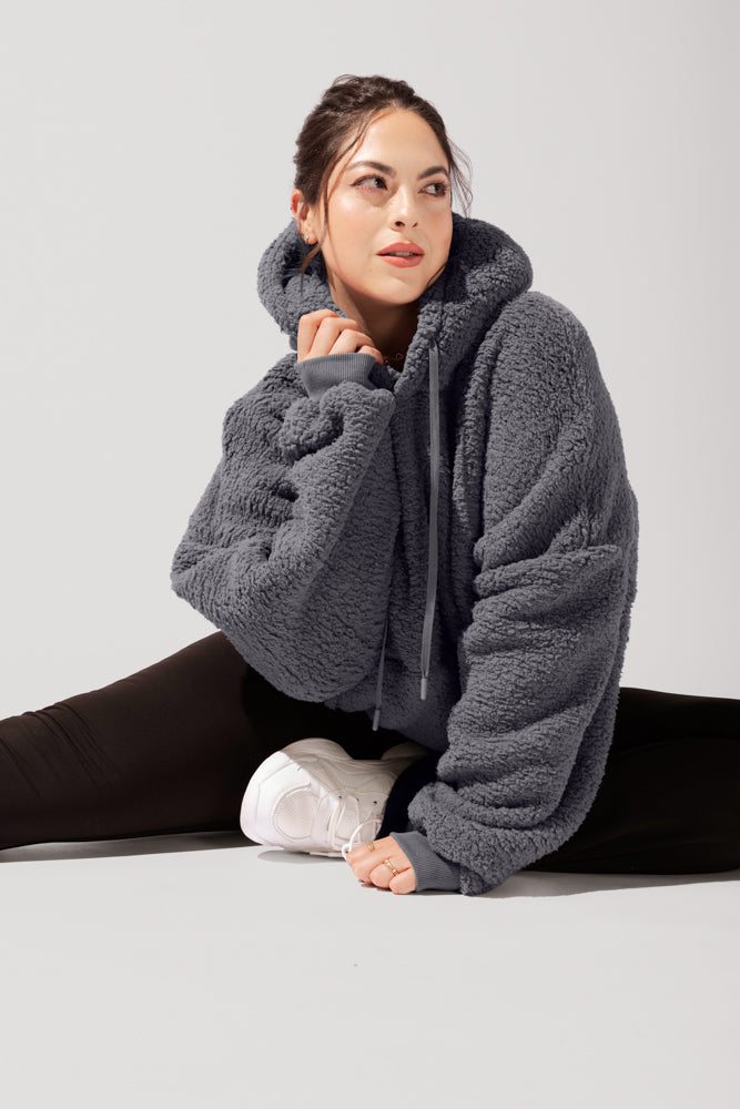 Faux Sherpa Pullover Cloud Hoodie - Cool Grey