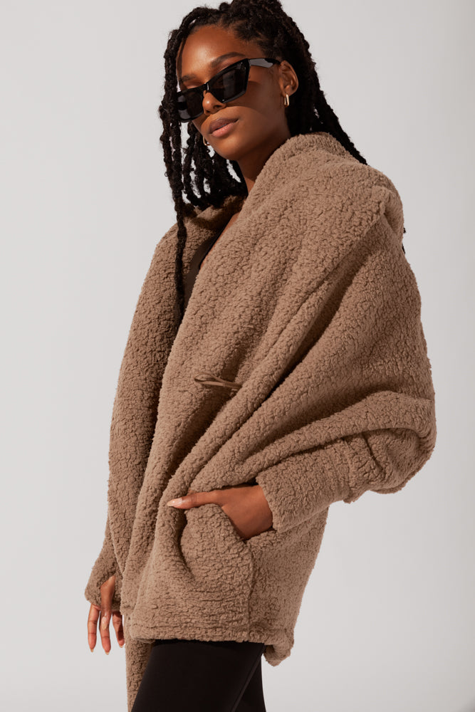 Faux Sherpa Cocoon Coat Teddy Bear Brown